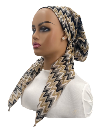 Ahead VT2342-24 Slate Boho Crochet Versatile Style Long Tails Open Back Pre-Tied Bandanna myselflingerie.com